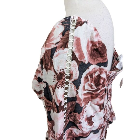 Additionelle New With Tags Blouse Top Womens Plus 2X Floral Smocked Back Linen - Picture 5 of 11